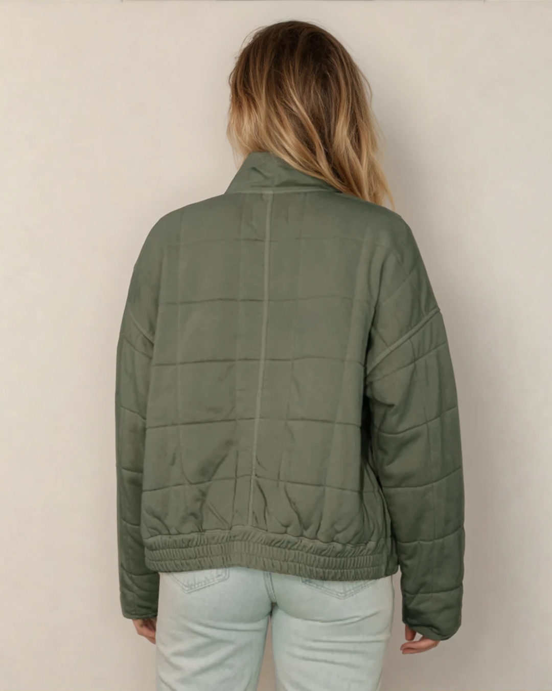 Indie & Co. Georgie Zip-up Pocket Quilted Jacket - Green in Green view 4 - Georgia Bulldogs Full Zip Jacket (layer)