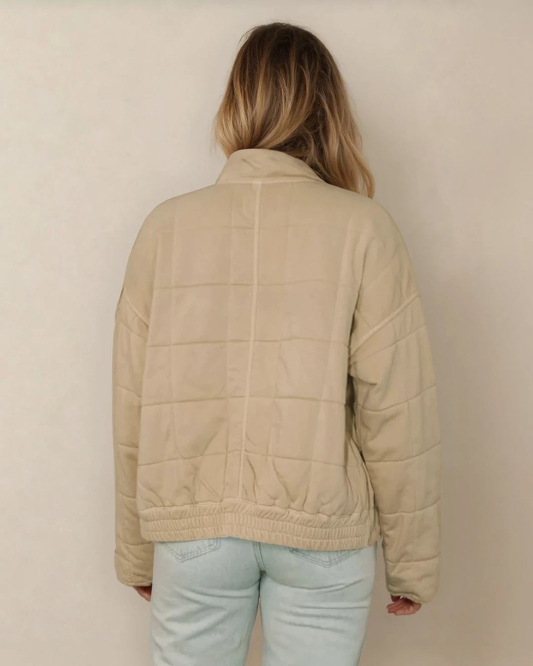 Indie & Co. Georgie Zip-up Pocket Quilted Jacket - Khaki in Khaki view 3 - Georgia Bulldogs Full Zip Jacket (layer)