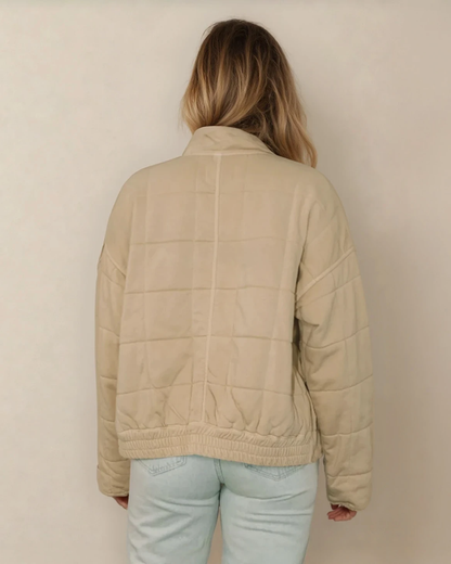 Indie & Co. Georgie Zip-up Pocket Quilted Jacket - Khaki in Khaki view 3 - Georgia Bulldogs Full Zip Jacket (layer)