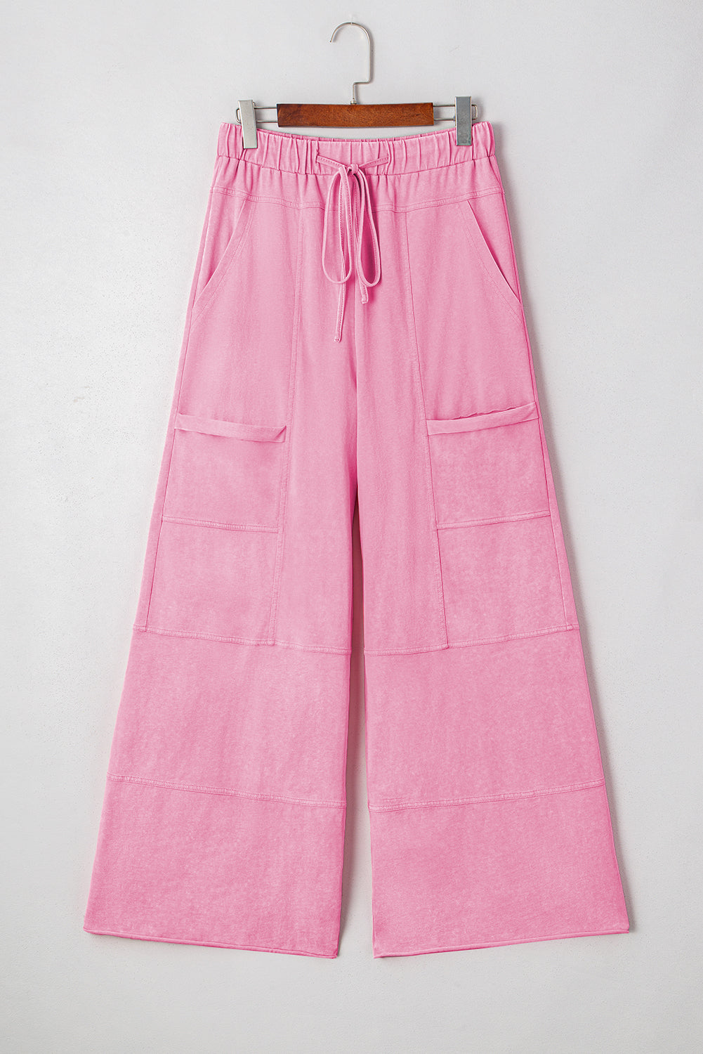 Indie & Co. Hannah Mineral Wash Exposed Seam Wide Leg Cargo Pants - Bonbon in Bonbon view 4 - Pants Bonbon (bottom)