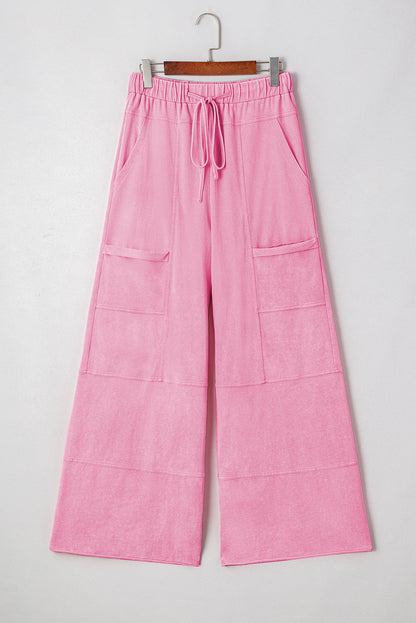 Indie & Co. Hannah Mineral Wash Exposed Seam Wide Leg Cargo Pants - Bonbon in Bonbon view 4 - Pants Bonbon (bottom)