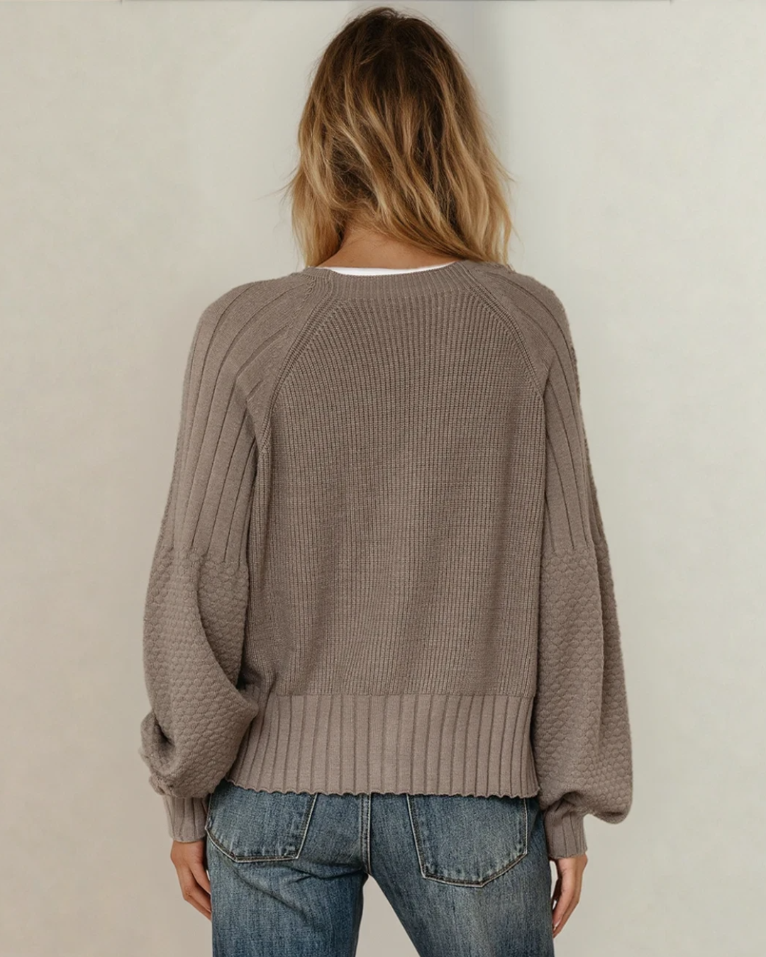 Indie & Co. Jane Mixed Texture Knit Button V Neck Sweater Cardigan - Brown view 7 - Fall Wardrobe Essential (top)