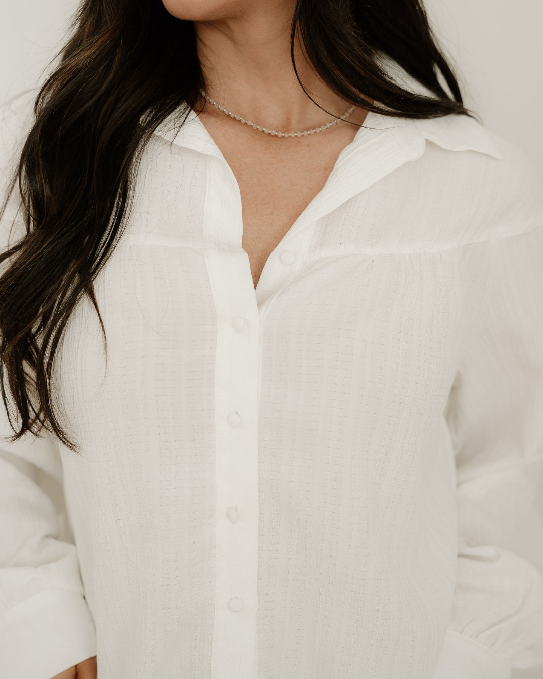Indie & Co. Mabel Crinkled Texture Lantern Sleeve Button Down Loose Shirt view 6 - Relaxed Fit (top)