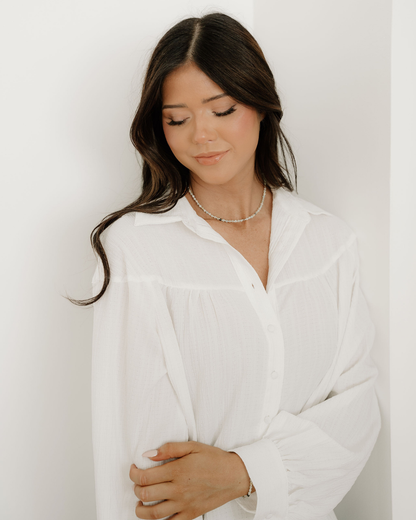 Indie & Co. Mabel Crinkled Texture Lantern Sleeve Button Down Loose Shirt view 7 - Relaxed Fit (top)