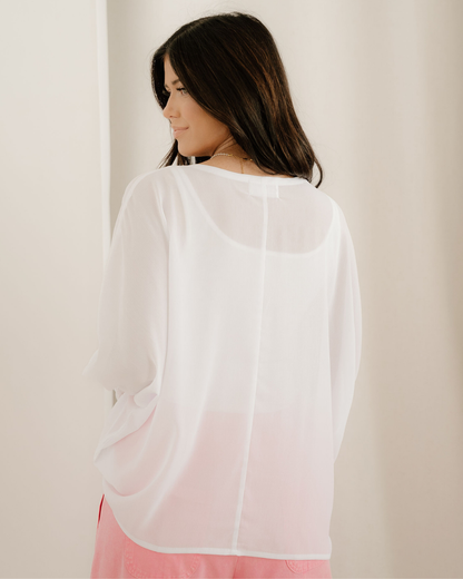 Indie & Co. Marley Smocked Cuffs Semi Sheer Long Sleeve Dolman Blouse view 7 - Marley Pleated Smocked Mini Dress
