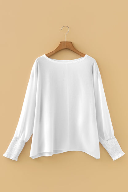 Indie & Co. Marley Smocked Cuffs Semi Sheer Long Sleeve Dolman Blouse view 8 - Marley Pleated Smocked Mini Dress