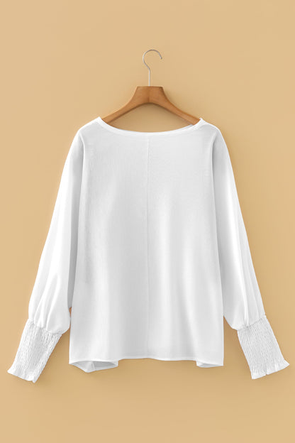 Indie & Co. Marley Smocked Cuffs Semi Sheer Long Sleeve Dolman Blouse view 9 - Marley Pleated Smocked Mini Dress