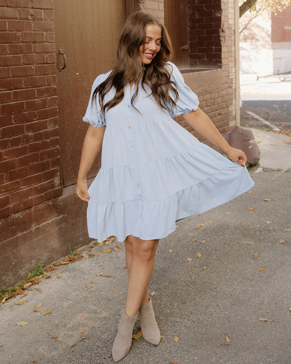 Indie & Co. Mimi Tiered Shift Dress in Beau Blue view 3 - Mini Tiered Dress