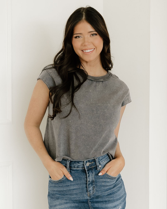 Indie & Co. Mineral Wash Boxy Fit Cotton Tank Top - Gray in S - Mineral Wash Tops Women