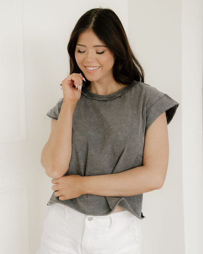 Indie & Co. Mineral Wash Boxy Fit Cotton Tank Top - Gray in L view 3 - Mineral Wash Tops Women