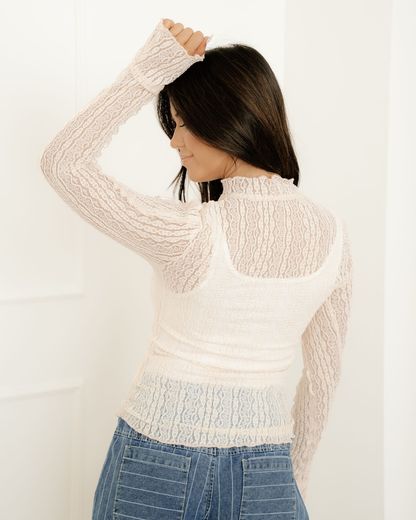 Indie & Co. Molly Long Sleeve Mock Neck Sheer Lace Top - Apricot view 7 - Molly Long Best Choreography