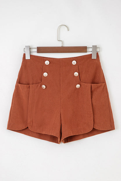 Indie & Co. Sienna Button Decor Scalloped Edge High Waist Corduroy Shorts view 7 - High-Waisted - Red Button Sienna Shorts