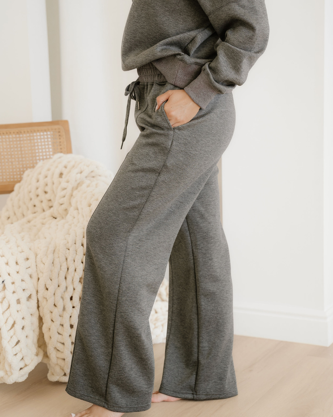 Indie & Co. Sylvie Collared V Neck Pullover Sweatshirt Sweatpants Set view 6 - Set Pullover (top)