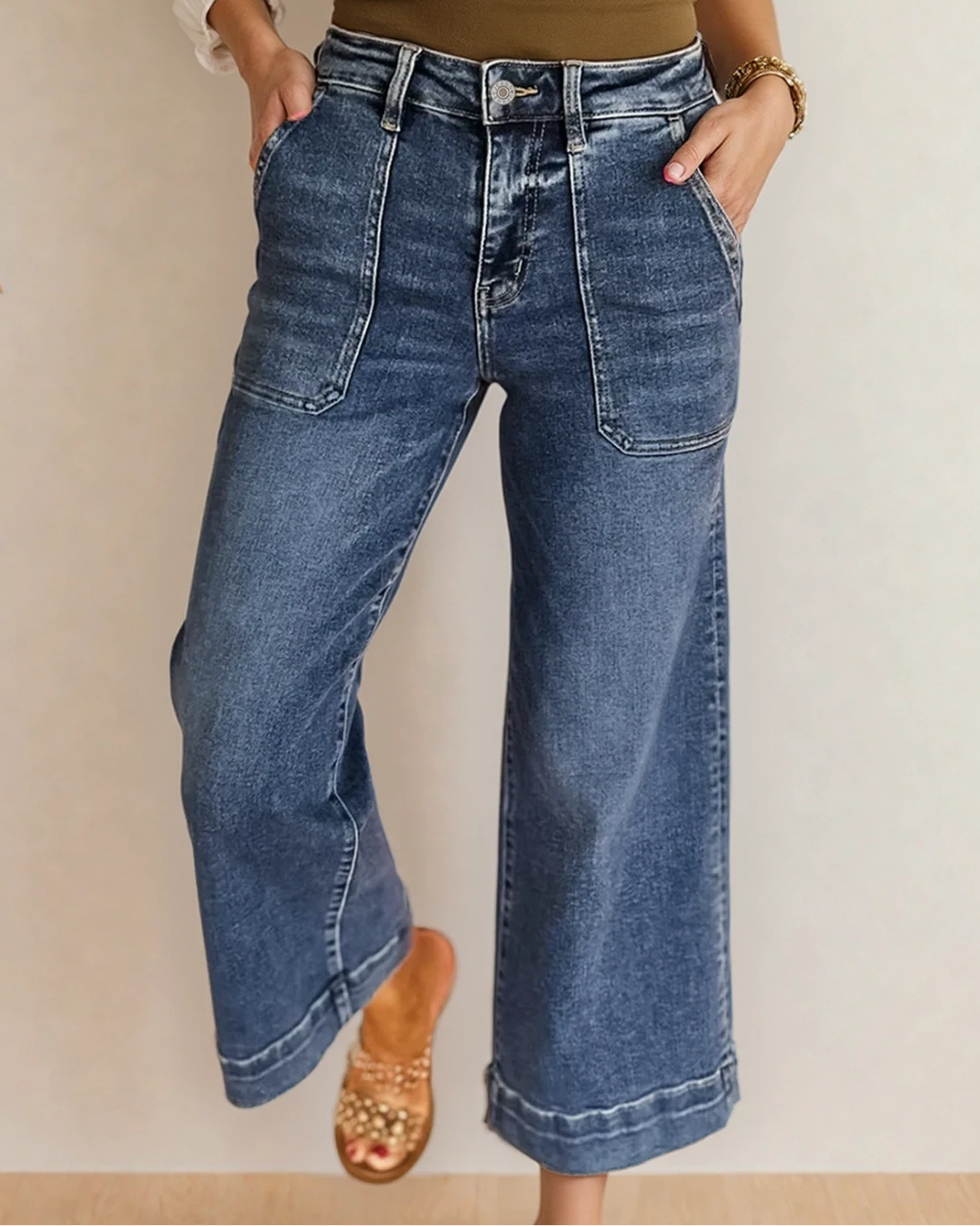 Indie & Co. Willow Cropped High Rise Wide Leg Jeans - Dark Wash in Ashleigh Blue - High-Waisted - Willow Crop Jeans