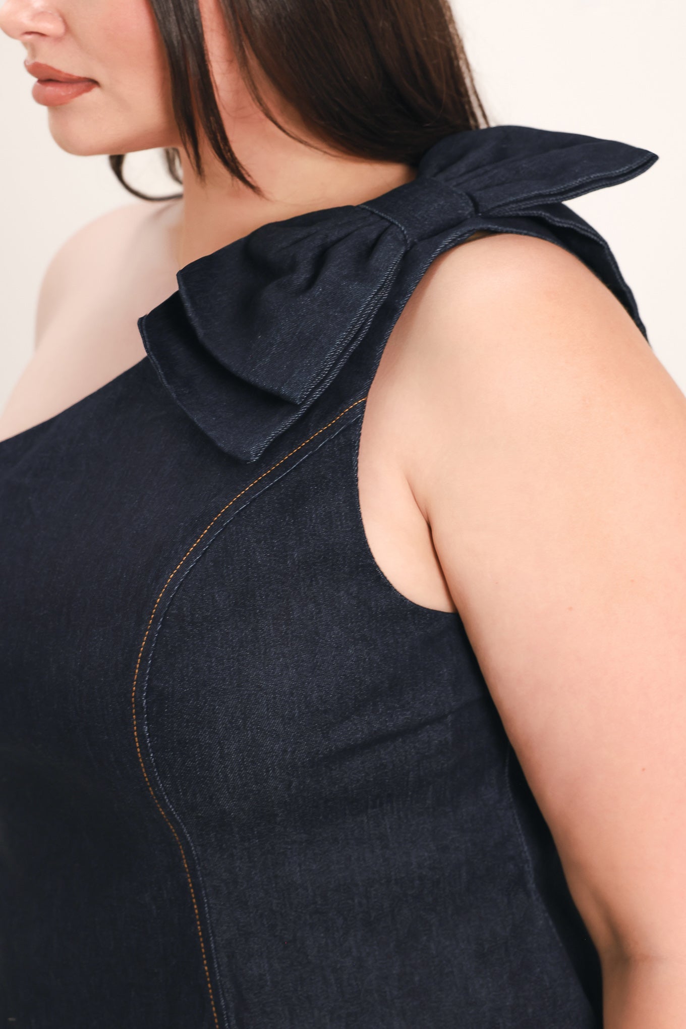 Indigo Bow One Shoulder Denim Top view 8