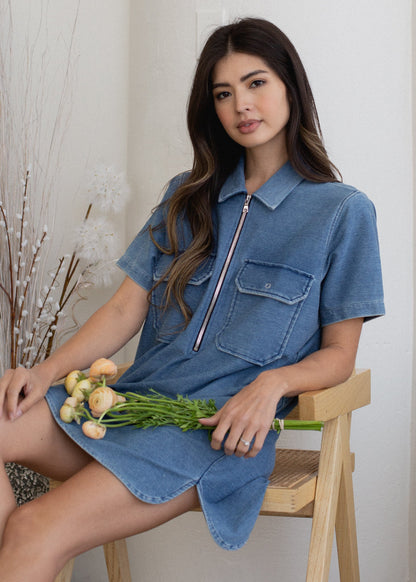 Indigo Half Zip Dress in XS