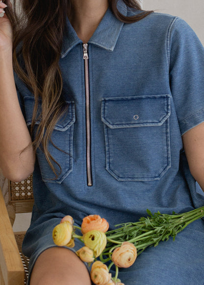 Indigo Half Zip Dress in XS view 2