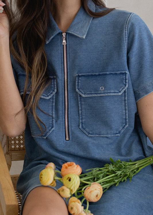 Indigo Half Zip Dress in XS view 2