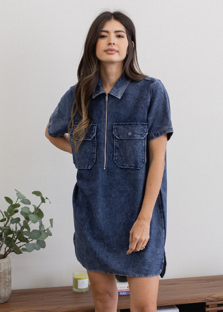 Indigo Half Zip Dress M view 5 (dress) - zip dress, half zip dress - shop at us.meeeshop