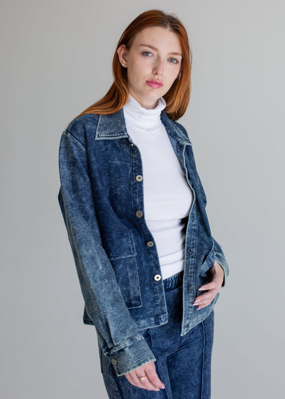 Indigo Worker's Jacket in S view 2 - Casual Office Outfit - Indigo Work Jacket (layer)