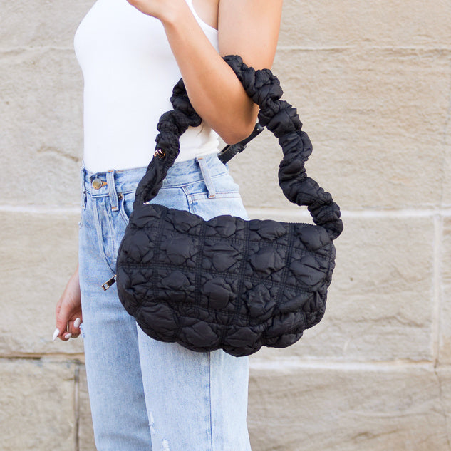 Indy Convertible Quilted Puffer Crossbody in Black (bag)