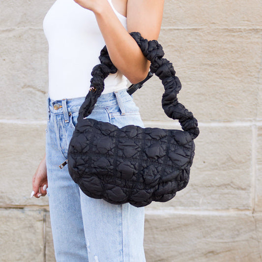Indy Convertible Quilted Puffer Crossbody in Black (bag)