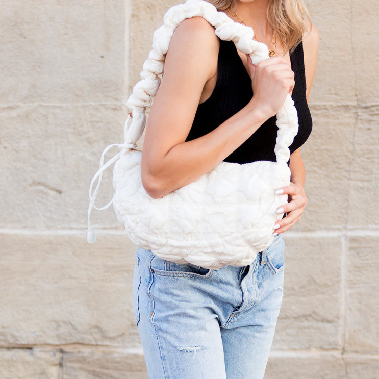 Indy Convertible Quilted Puffer Crossbody in Ivory view 3 (bag)