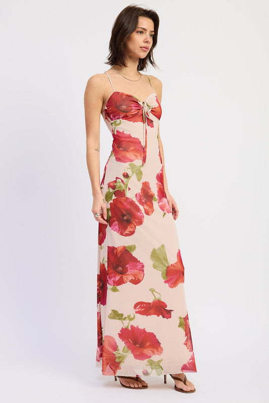Ingrid Maxi Dress in Cream Red Floral view 2 - Ingrid Maxi Dress Sndys