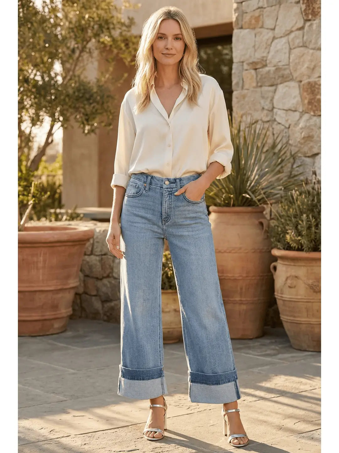 Inseam Transform High Rise Tummy Control a Line Wide Leg Jeans in 1 (24) - High-Waisted (bottom)