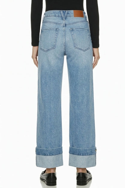 Inseam Transform High Rise Tummy Control a Line Wide Leg Jeans in 7 (27) view 4 - High-Waisted (bottom)