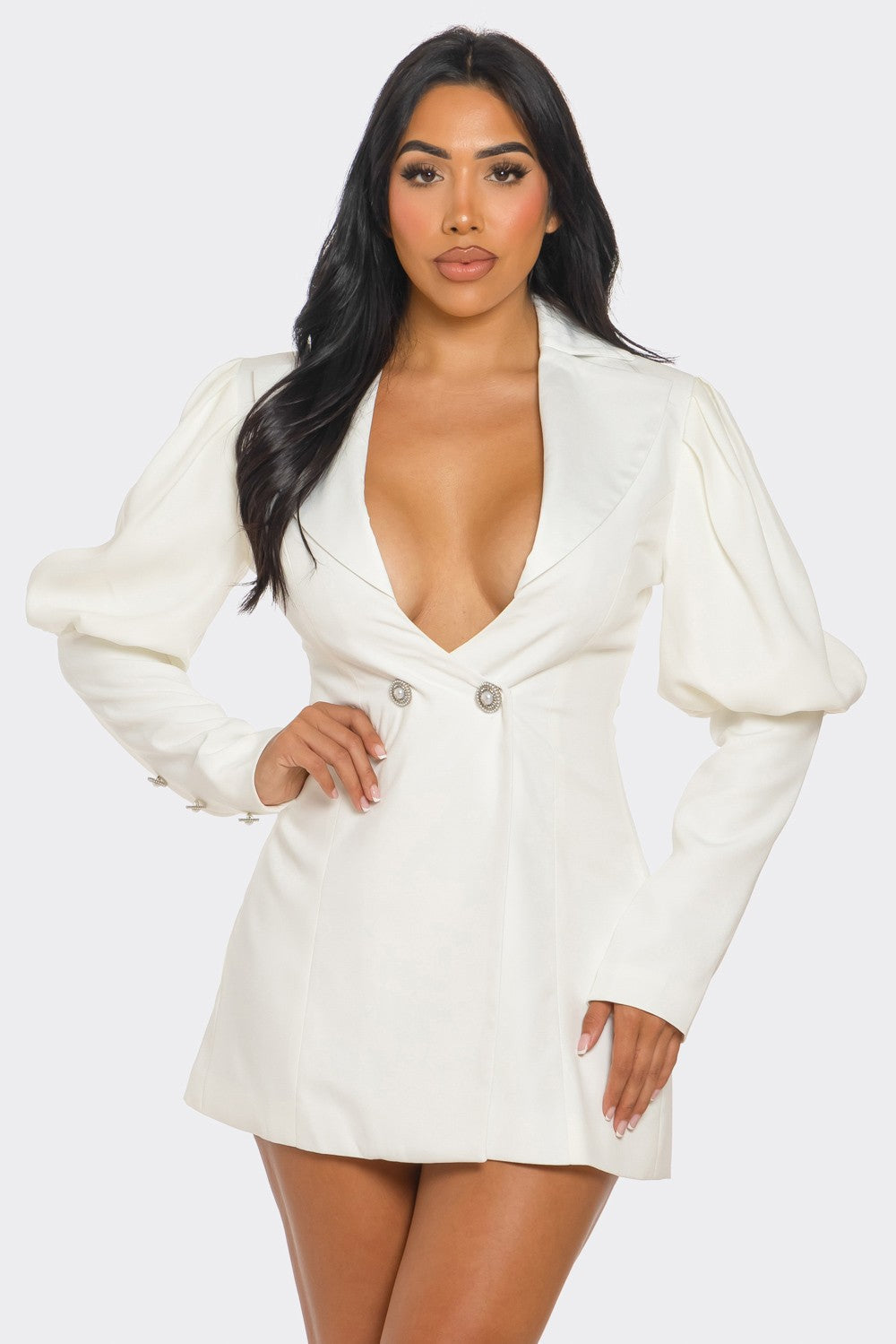 Ivory Puff Sleeve Blazer Dress view 5 - Casual Office Outfit