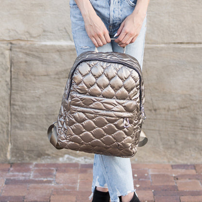 Jade Metallic Puffer Backpack in Pewter view 3 (bag)