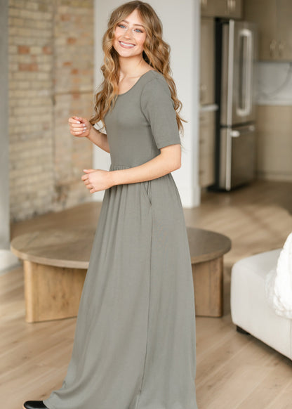 Jasmine Olive Ribbed Maxi Dress in L view 4