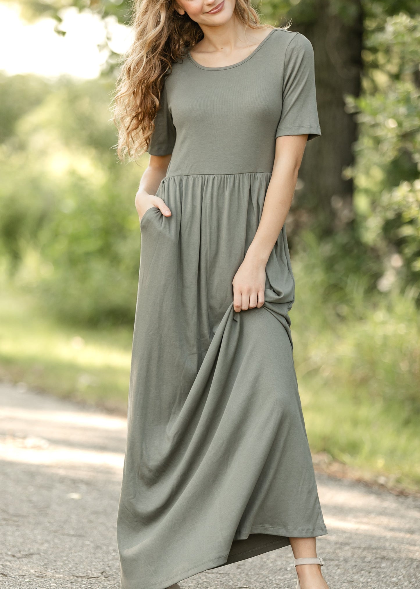 Jasmine Olive Ribbed Maxi Dress in S view 2