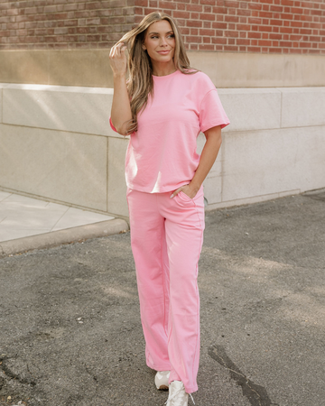 Jaycee Tee Pocketed Casual Pants 2pcs Outfit in Sachet Pink (top)