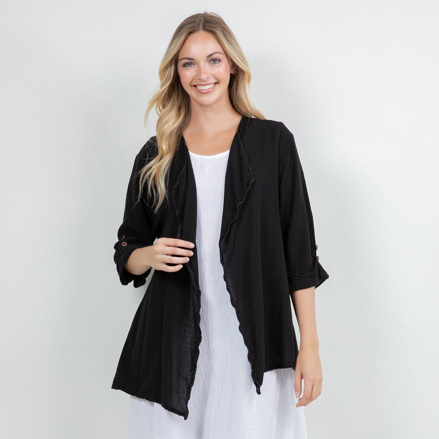 Jeanne Bolero Resort Wear Jacket 100% Cotton Gauze in 0 (XS/S) - Summer Outfit Idea - Gauze Jacket (bottom)