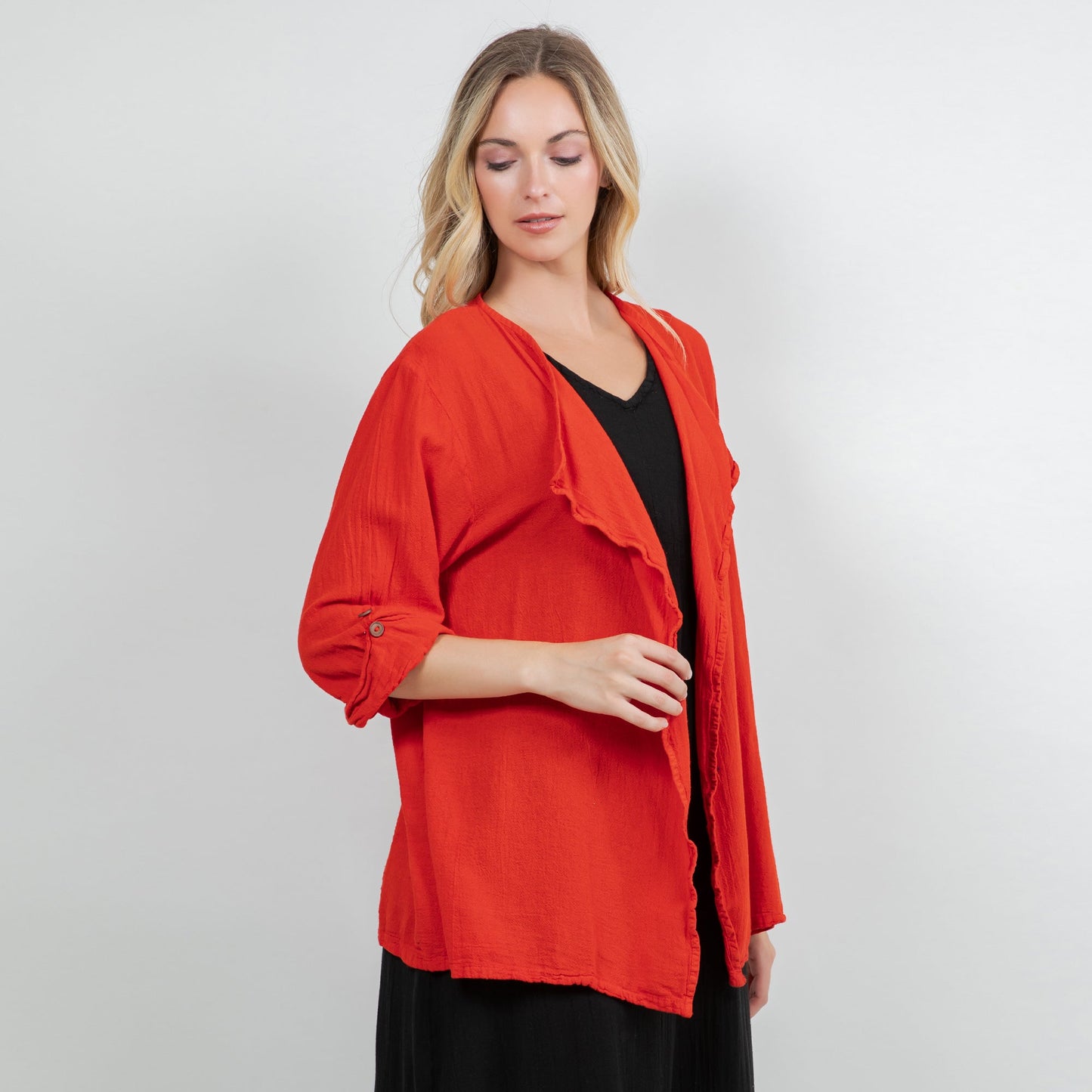 Jeanne Bolero Resort Wear Jacket 100% Cotton Gauze in 2 (L/XL) view 17 - Summer Outfit Idea - Gauze Jacket (bottom)