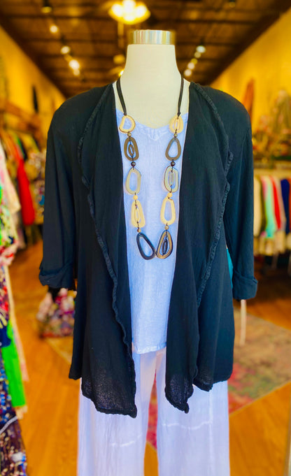Jeanne Bolero Resort Wear Jacket 100% Cotton Gauze in 2 (L/XL) view 21 - Summer Outfit Idea - Gauze Jacket (bottom)