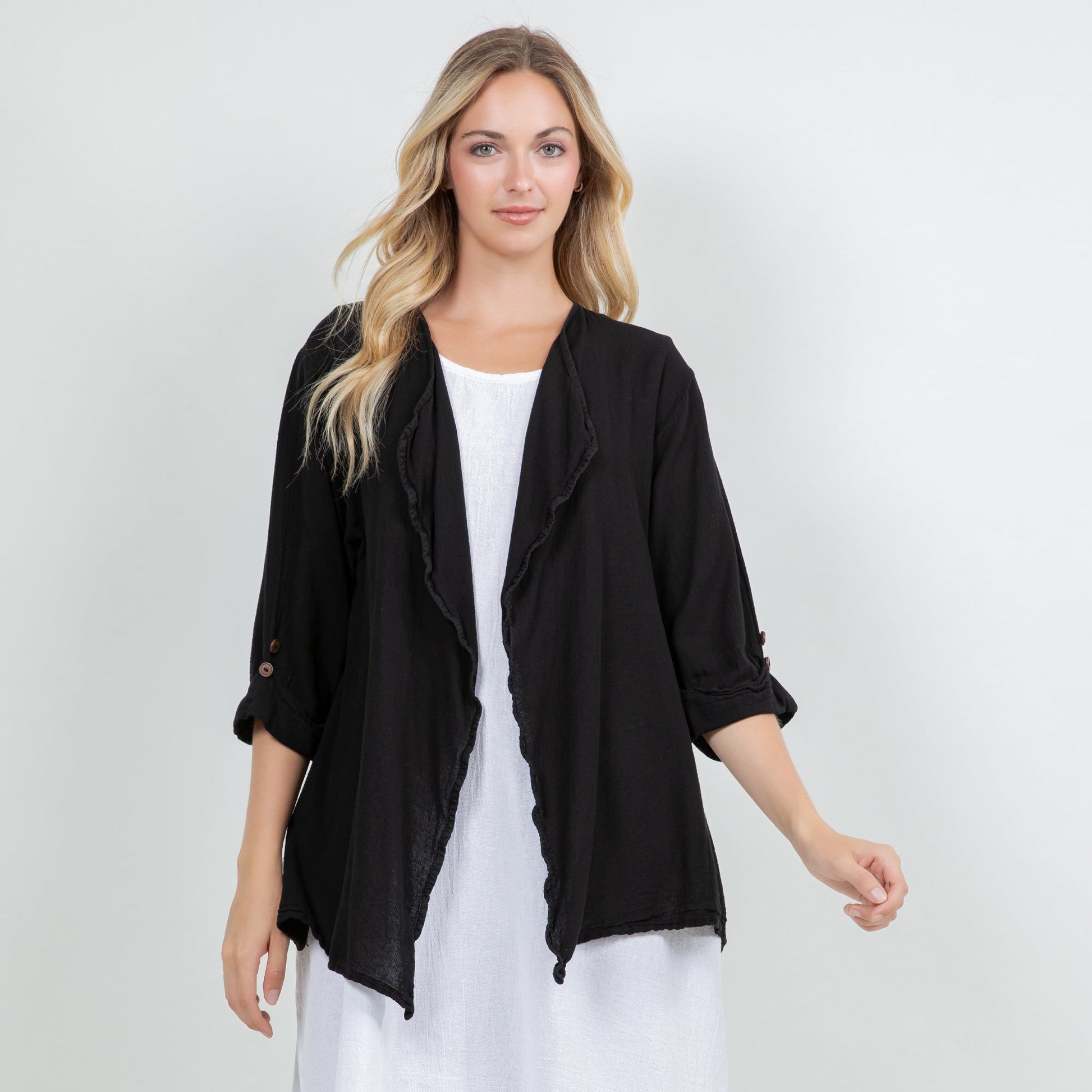 Jeanne Bolero Resort Wear Jacket 100% Cotton Gauze in 0 (XS/S) view 3 - Summer Outfit Idea - Gauze Jacket (bottom)