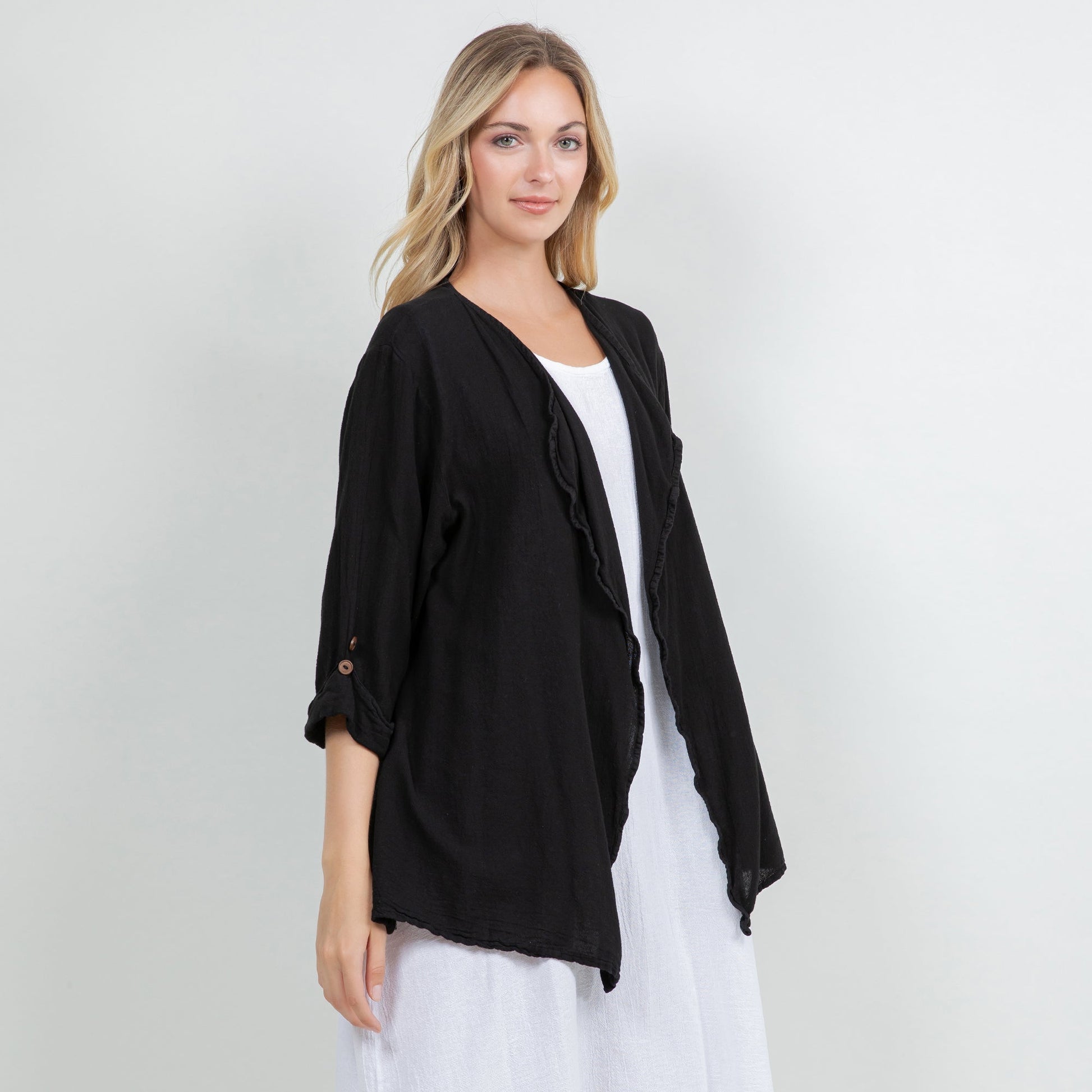 Jeanne Bolero Resort Wear Jacket 100% Cotton Gauze in 0 (XS/S) view 4 - Summer Outfit Idea - Gauze Jacket (bottom)