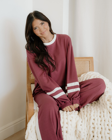 Jordyn Varsity Pullover Drawstring Wide Leg Pant Set in S - Jordan Varsity Pullover Hoodie (top)