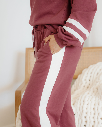 Jordyn Varsity Stripe Drawstring Wide Leg Pant Set - Mineral Red view 9 (bottom) - jordan varsity red,  - shop at us.meeeshop