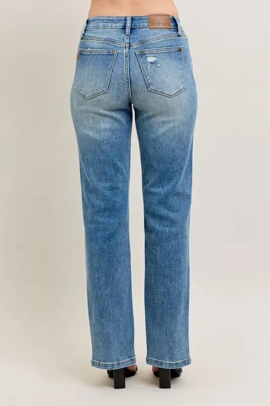judy blue full Judy Blue Full Size High Waist Vintage Wash Front Seam & Slit Straight plus Size view 6 (bottom) - shop at us.
