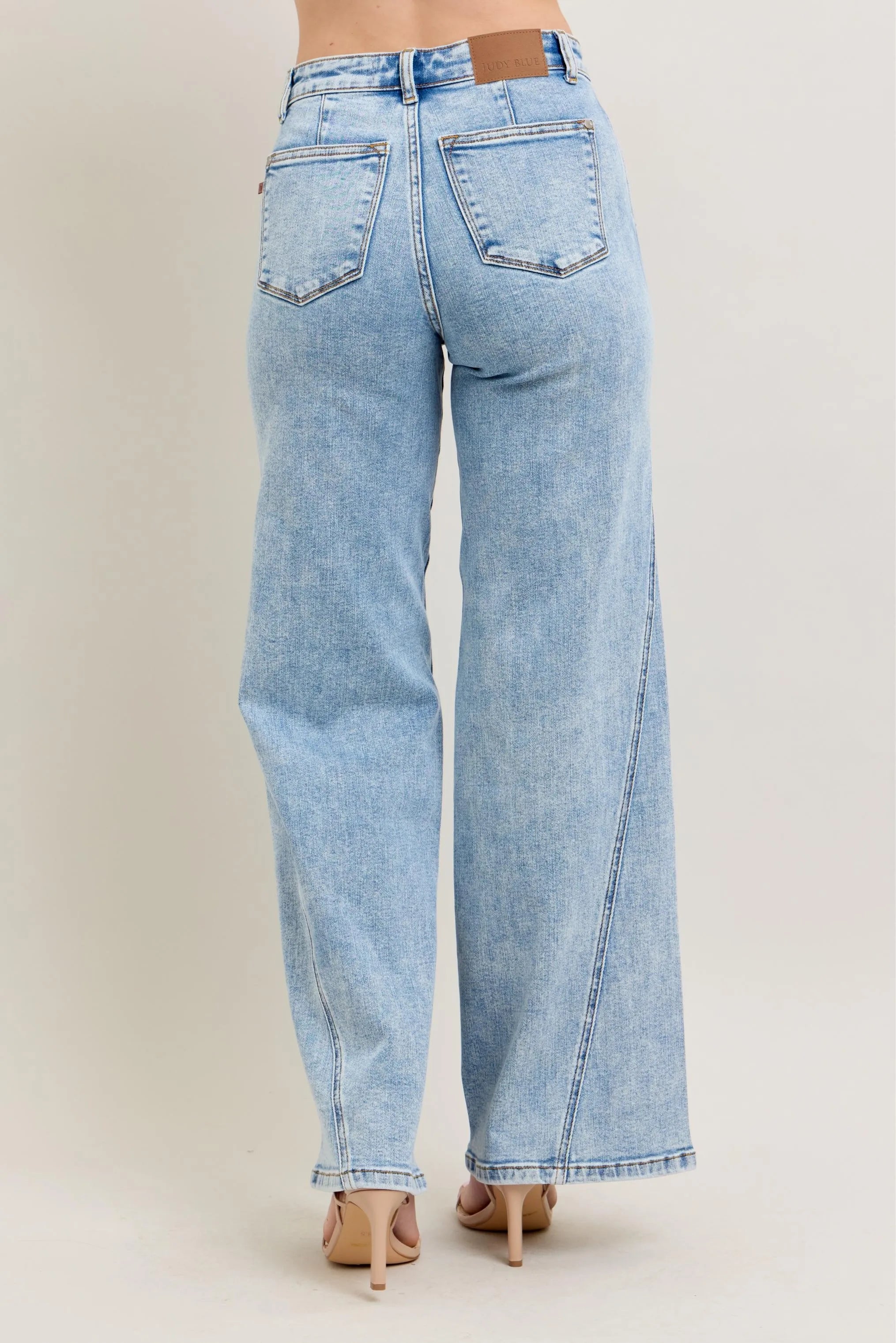 Judy Blue Full Size High Waist Wide Leg Jeans with Skewed Inseam plus Size LT view 9 (bottom) - shop at us.meeeshop