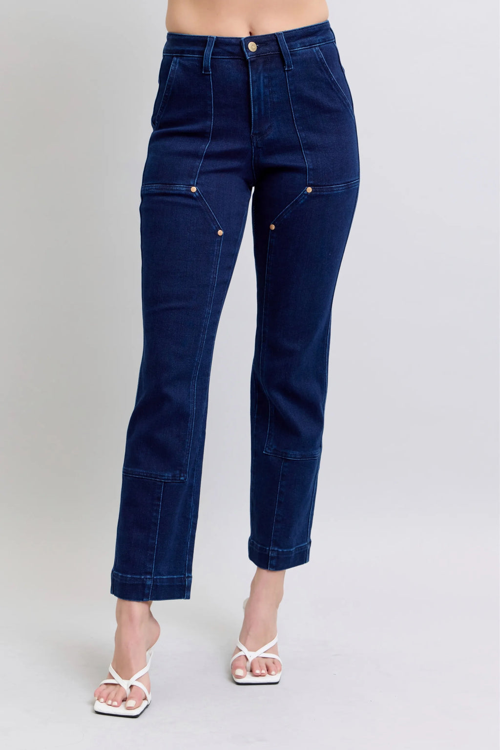Judy Blue Full Size Hw Work Wear Knee Patch Straight Jeans plus Size DK view 2 (bottom) - judy jeans, j - shop at us.meeeshop