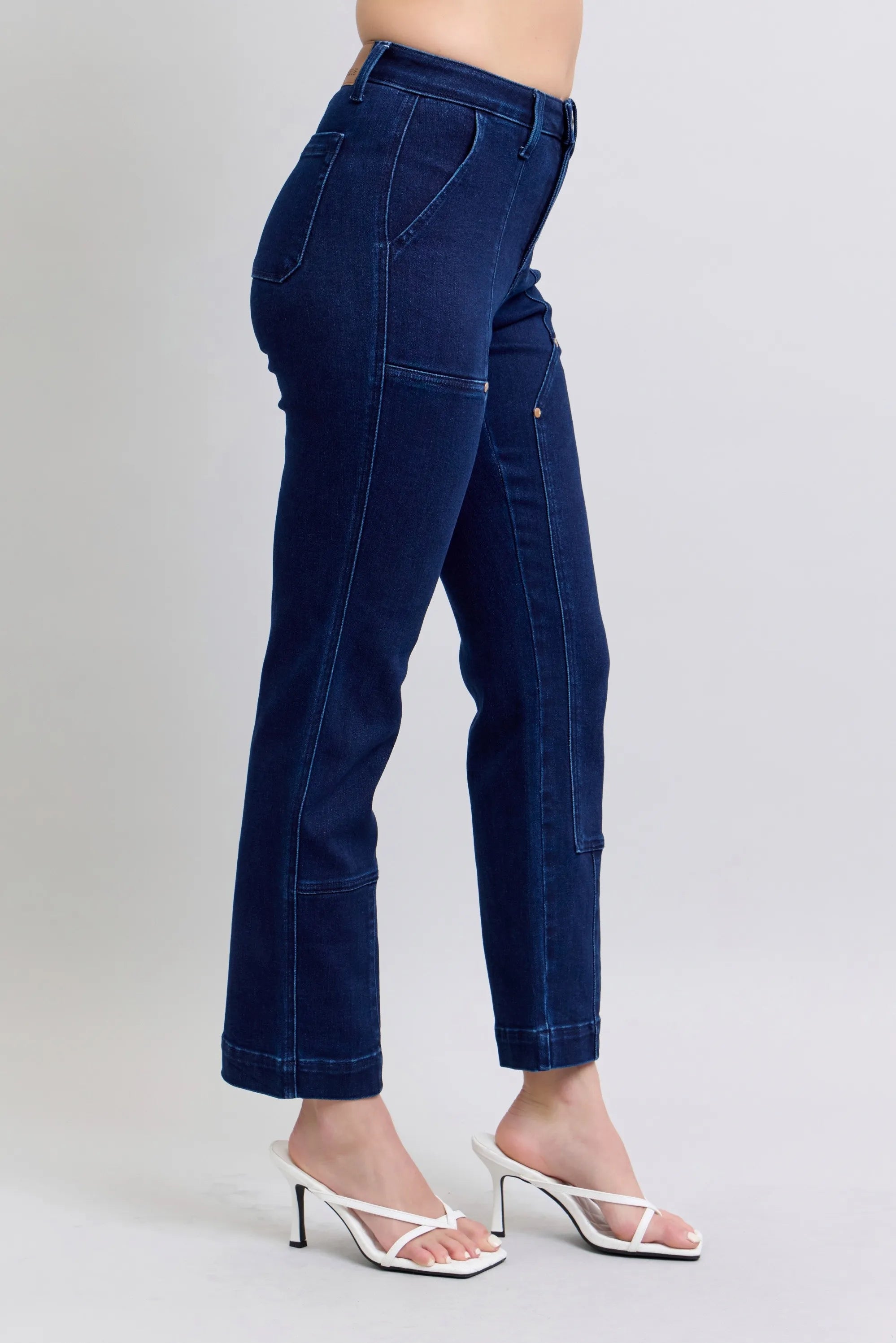 Judy Blue Full Size Hw Work Wear Knee Patch Straight Jeans plus Size DK view 8 (bottom) - judy jeans, j - shop at us.meeeshop