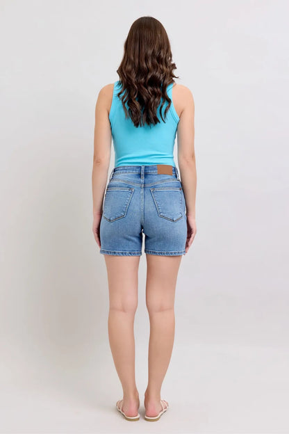Judy Blue Full Size 2 Button Denim Shorts with Pockets plus Size - MeeeShop Women's Fashion
