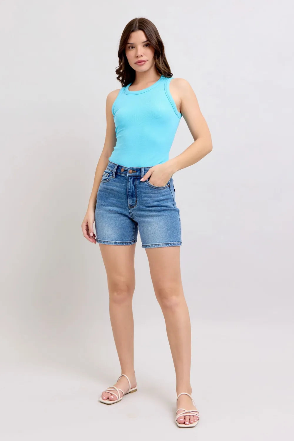 Judy Blue Full Size 2 Button Denim Shorts with Pockets plus Size - MeeeShop Women's Fashion