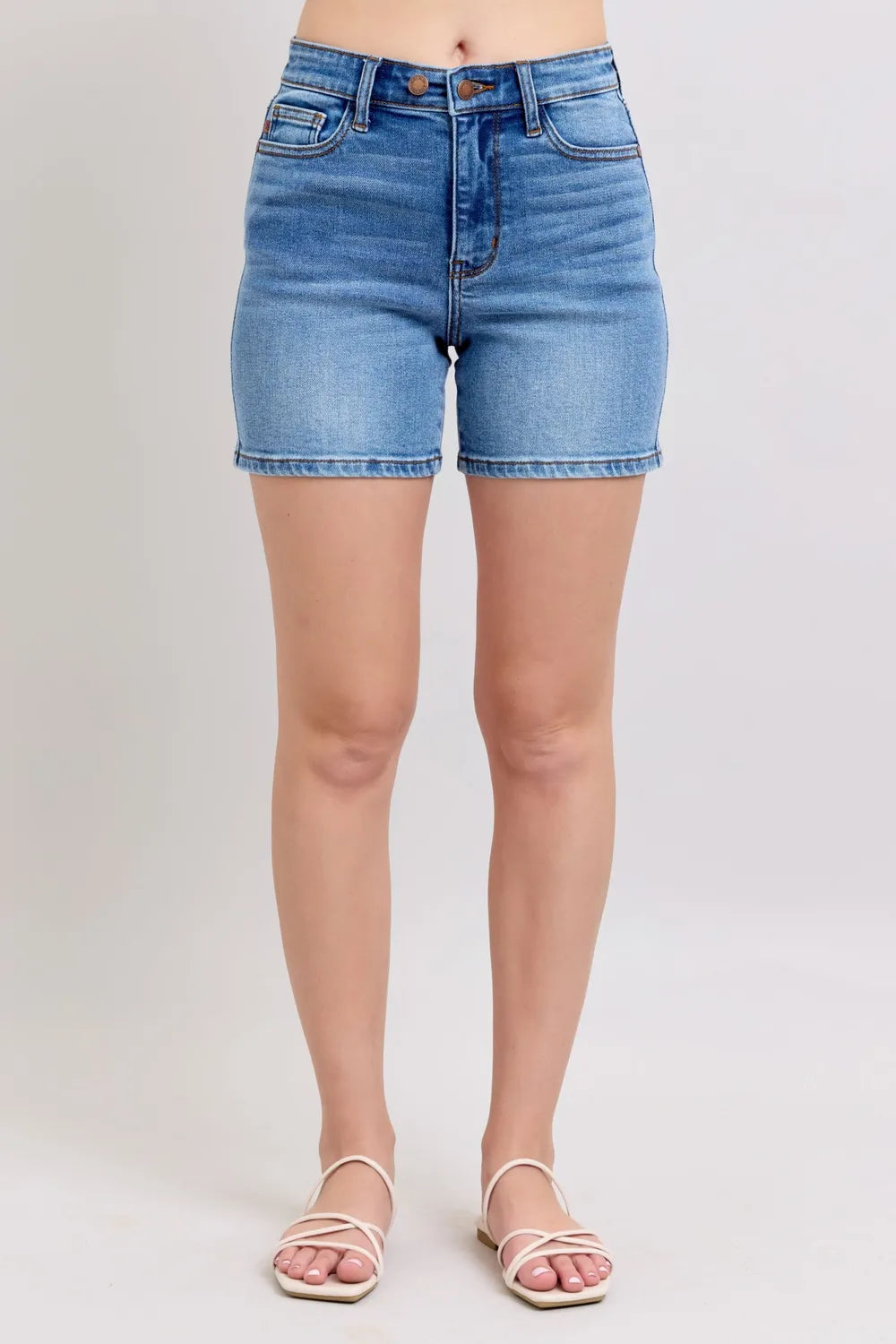 Judy Blue Full Size 2 Button Denim Shorts with Pockets plus Size - MeeeShop Women's Fashion