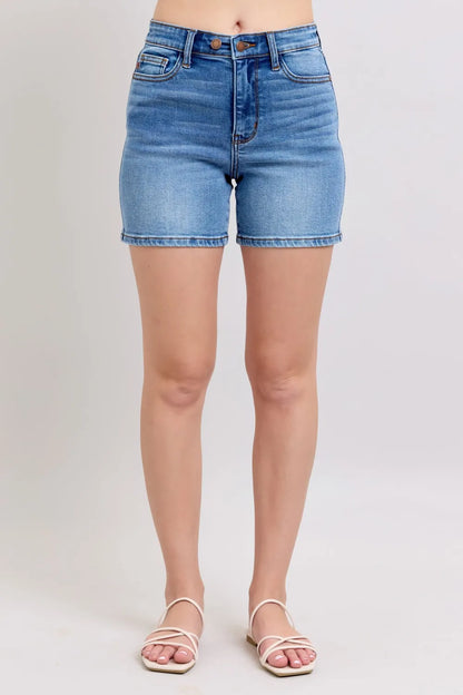 Judy Blue Full Size 2 Button Denim Shorts with Pockets plus Size - MeeeShop Women's Fashion